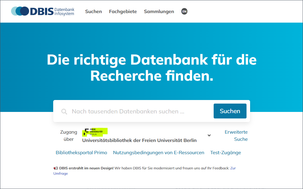 DBIS – Die richtige Datenbank für die Recherche finden.